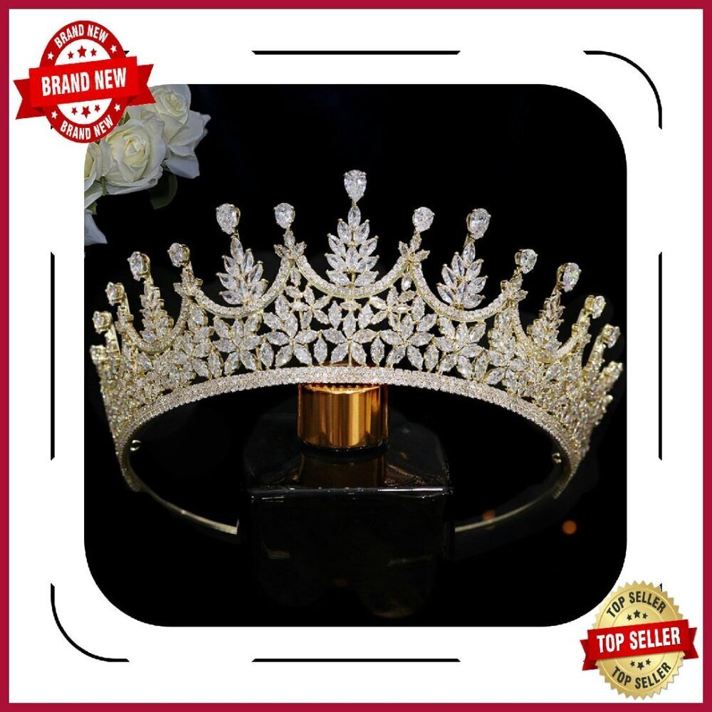Cubic Zirconia Platinum Tiara Crown for Wedding Bridal Birthday Events